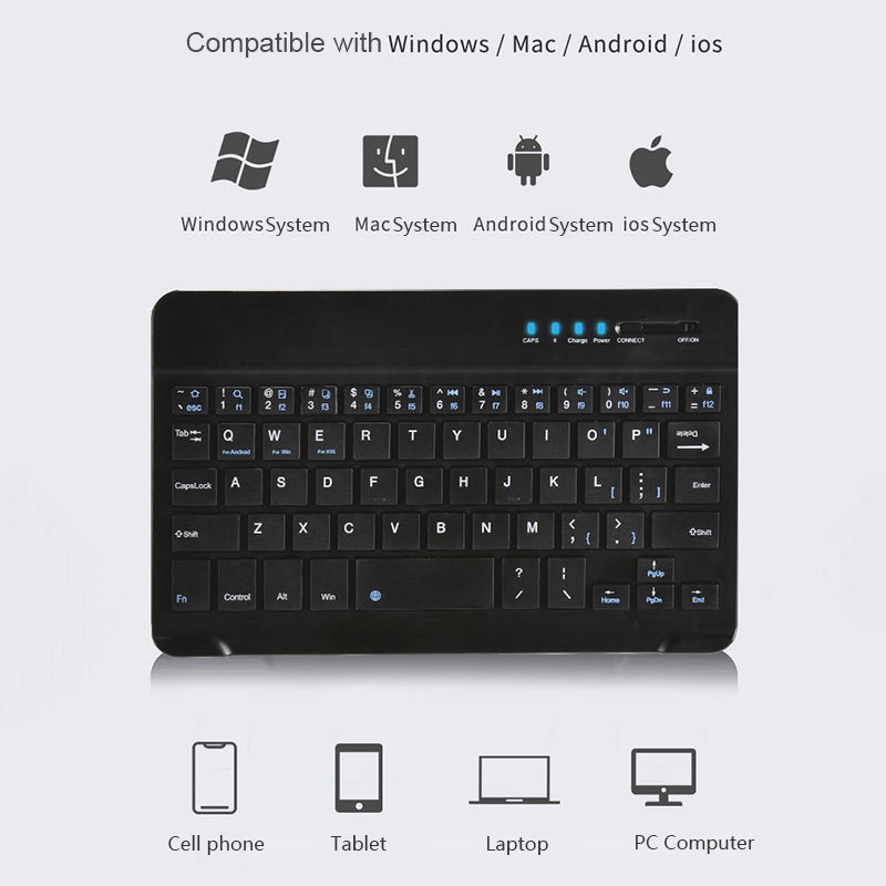 7-inch Bluetooth Wireless 59 Keys Keyboard Portable Ultra-thin Brushed Tablet Keyboard