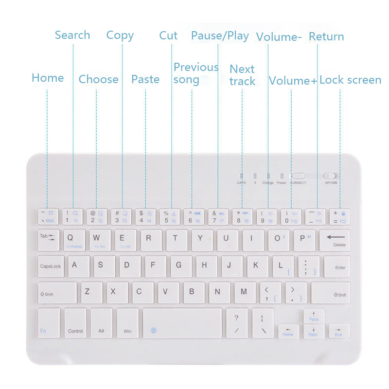 7-inch Bluetooth Wireless 59 Keys Keyboard Portable Ultra-thin Brushed Tablet Keyboard