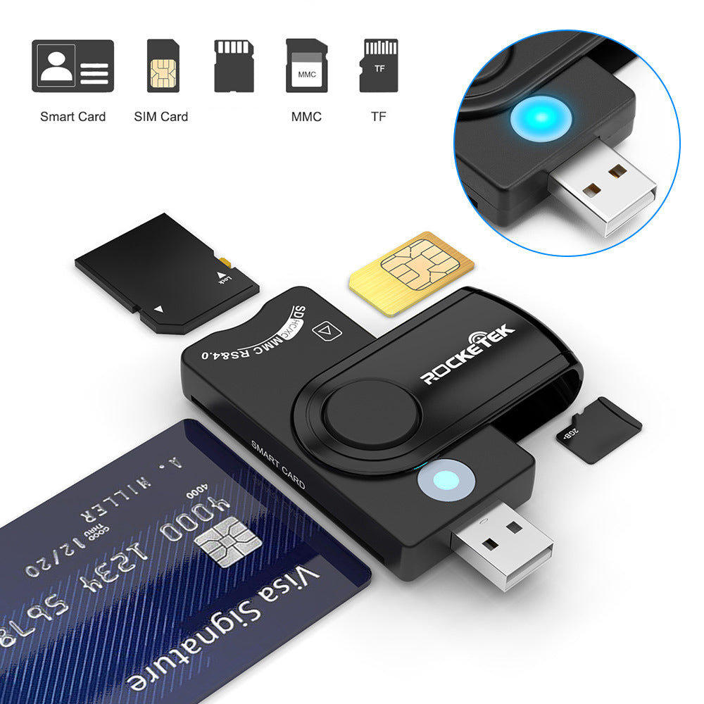 ROCKETEK CR310 USB 2.0 Smart Card Reader SD TF ID SIM Bank Card Connector Adapter