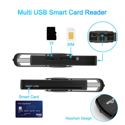 ROCKETEK CR310 USB 2.0 Smart Card Reader SD TF ID SIM Bank Card Connector Adapter