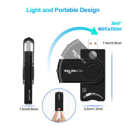 ROCKETEK CR310 USB 2.0 Smart Card Reader SD TF ID SIM Bank Card Connector Adapter