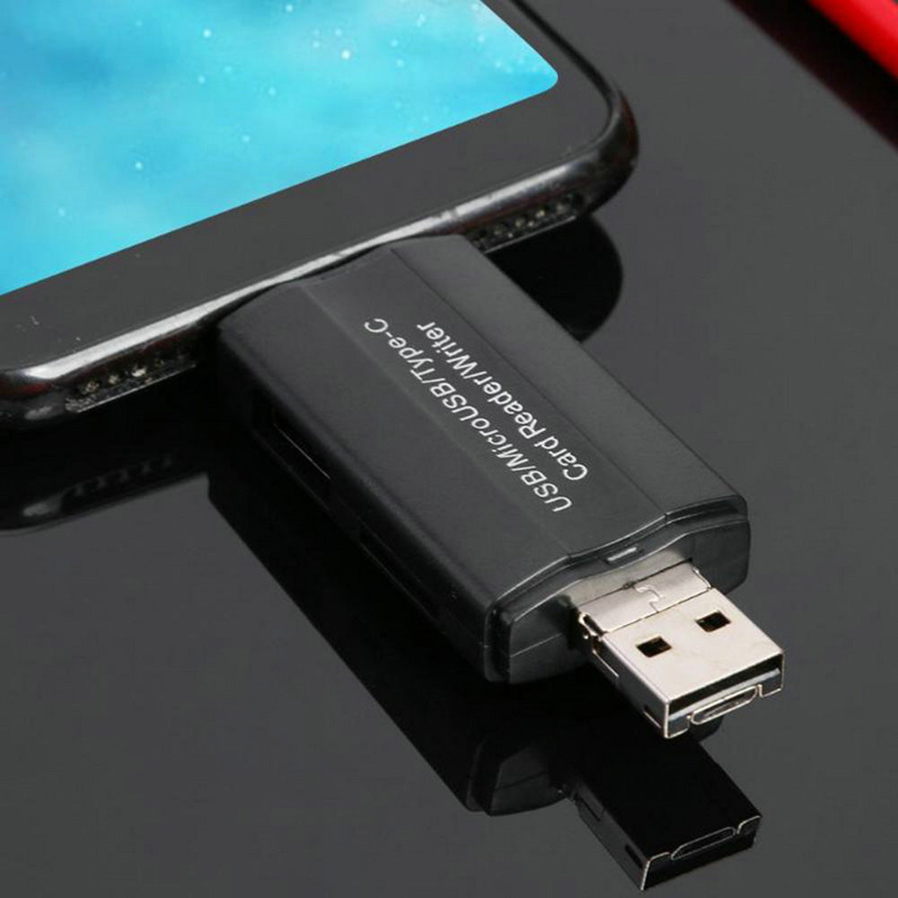 DM-HC45 3-in-1 USB/Micro USB/Type-C TF Memory Card Reader Data Transfer Adapter OTG Hub for Phone Tablet Computer