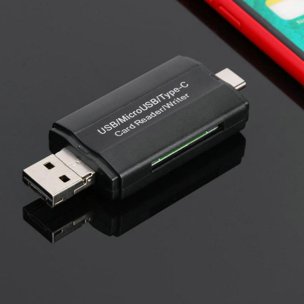 DM-HC45 3-in-1 USB/Micro USB/Type-C TF Memory Card Reader Data Transfer Adapter OTG Hub for Phone Tablet Computer