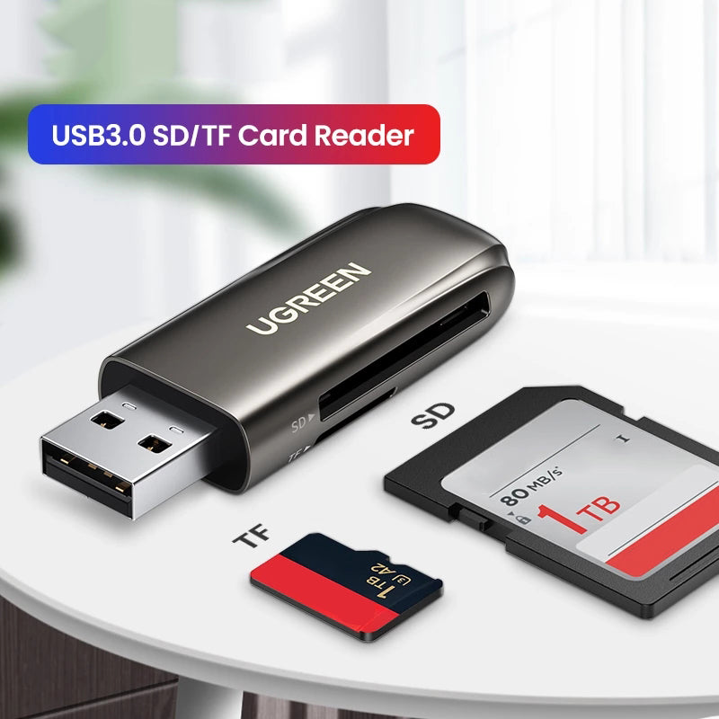 UGREEN 10911 USB 3.0 to TF/for SD Memory Card Reader 2-Card Reading + Writing Simultaneously