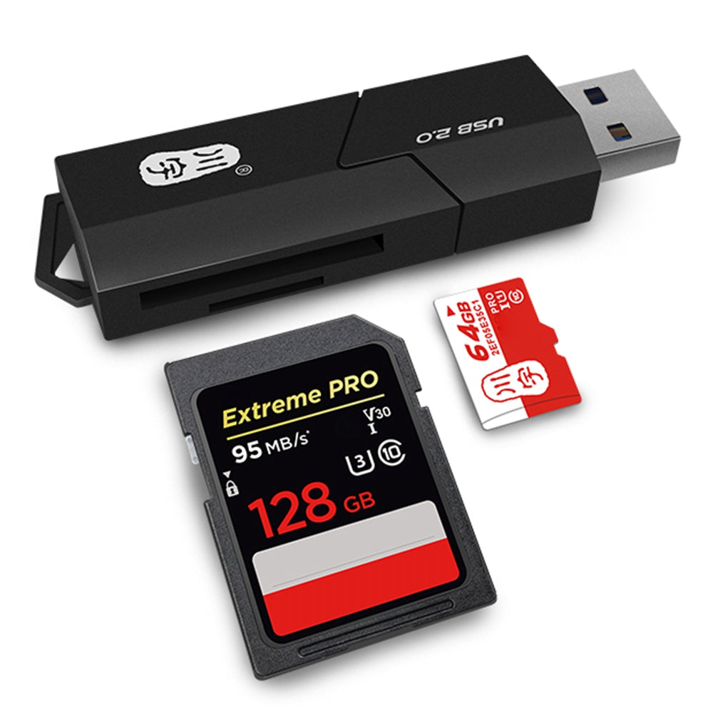 KAWAU C295 2 in 1 USB 2.0 MicroSD Card Reader with SD Slot Supports Up to 64GB Adapter (with Slide Cover)