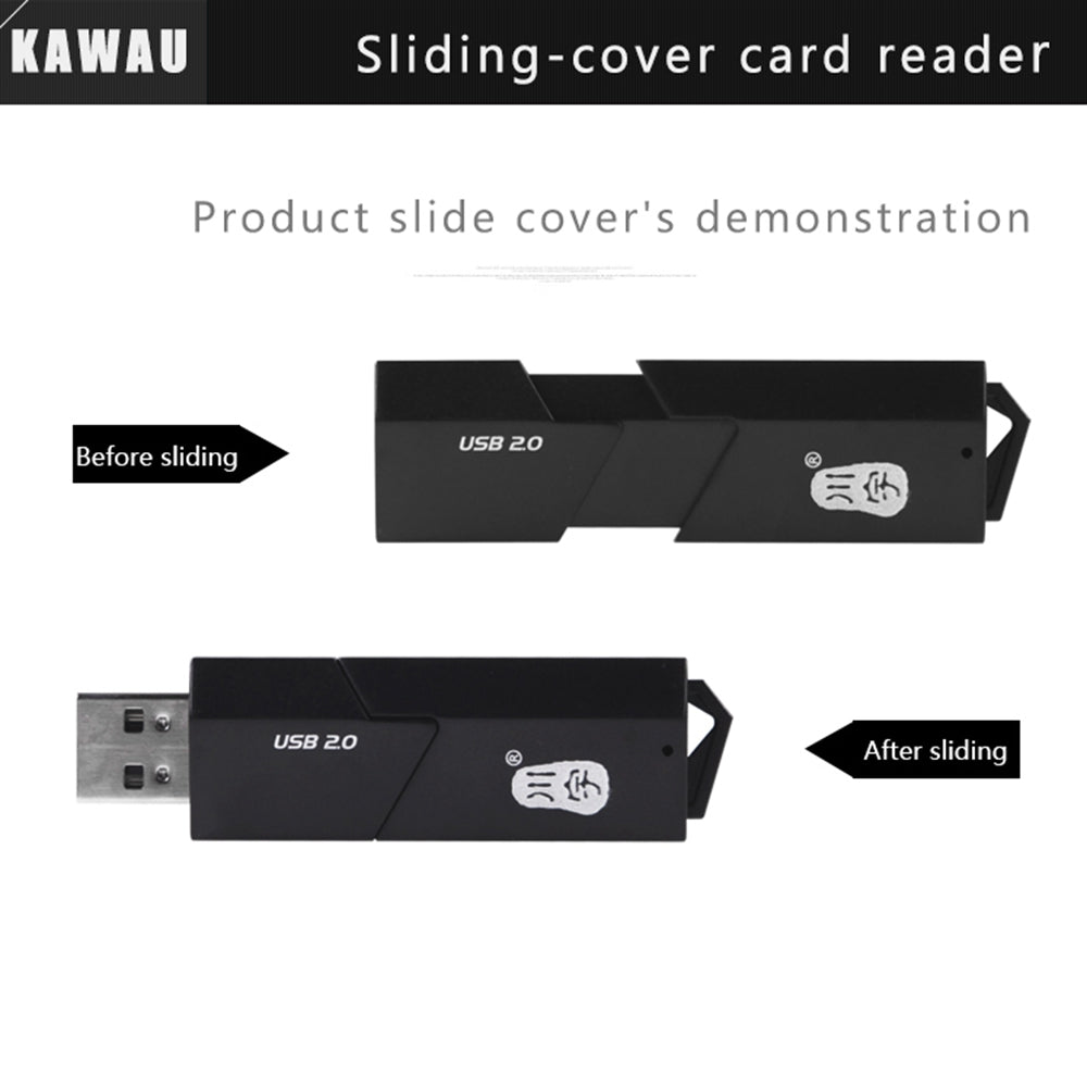 KAWAU C295 2 in 1 USB 2.0 MicroSD Card Reader with SD Slot Supports Up to 64GB Adapter (with Slide Cover)