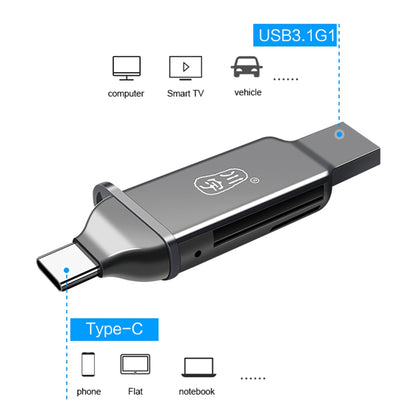 KAWAU C371 USB 3.0+Type C Portable Card Reader for SD TF MicroSD PC / Laptop / Smart Phone / Tablet