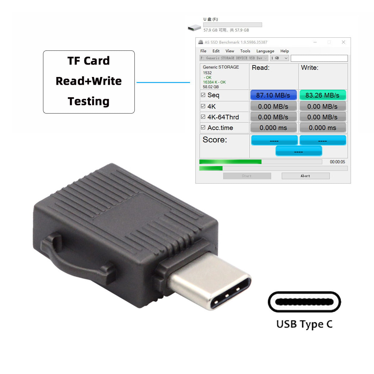 UC-137 USB3.0 Type-C Plug TF Memory Card Reader High Speed Phone Table Laptop Data Transfer Adapter