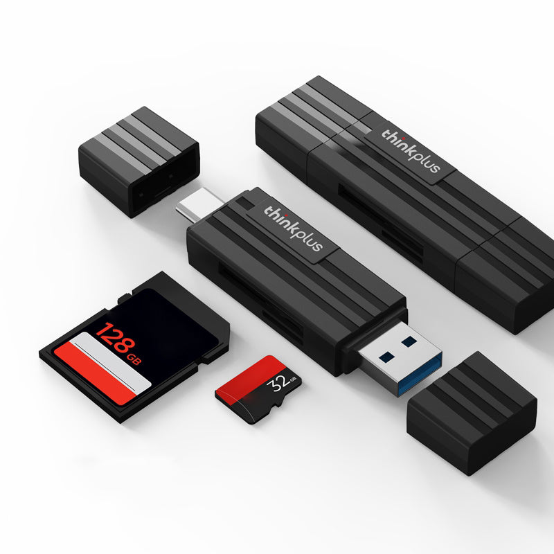 LENOVO Thinkplus TC101 2-In-1 Design USB 3.0+Type C Portable Card Reader for SD TF MicroSD Compatible with Computer / Laptop PC / Smart Phone / Tablet