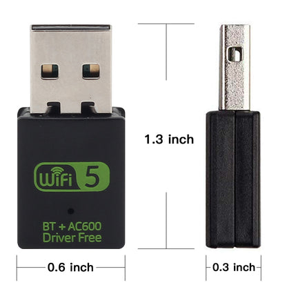 USB WiFi Bluetooth Adapter 600Mbps 2.4/5Ghz Dual Band Wireless Ethernet Receiver Mini USB WiFi Dongle for Desktop PC/Laptop