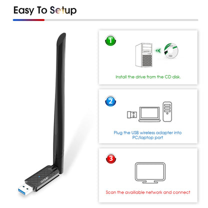 EDUP EP-AC1687 1300Mbps WiFi Adapter USB 3.0 Dual Band 2.4G/5.8G Wireless Network Card 802.11AC WiFi Dongle for Laptop Desktop PC