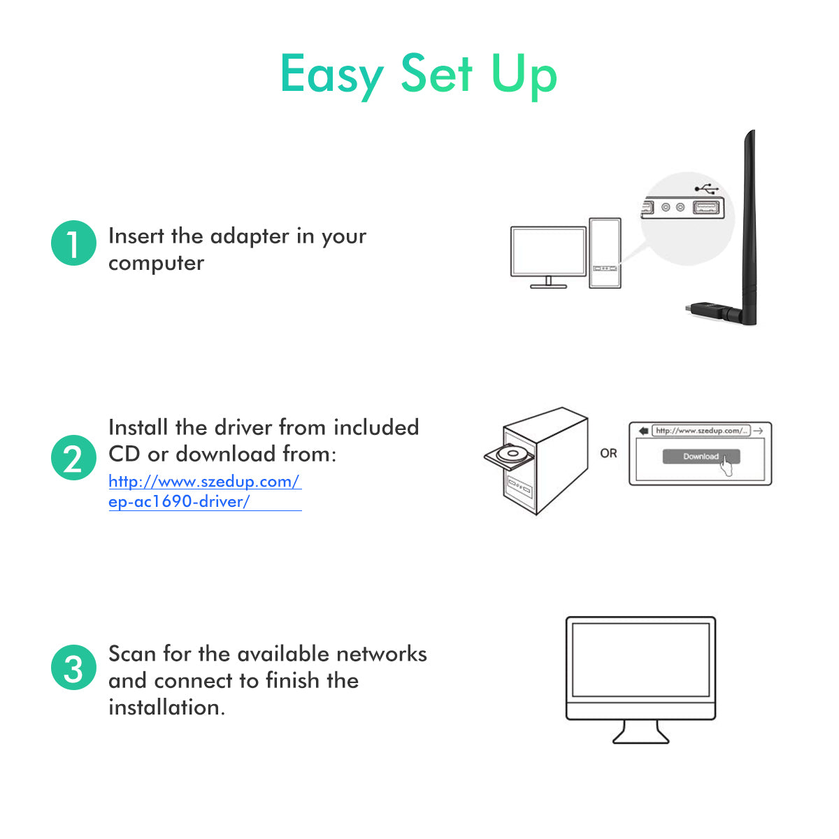 EDUP EP-AC1690 1200Mbps USB WiFi Adapter Dual Band 2.4Ghz/5Ghz Bluetooth 4.1 WiFi Receiver Antenna Network Card for Desktop PC