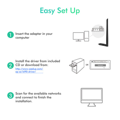 EDUP EP-AC1690 1200Mbps USB WiFi Adapter Dual Band 2.4Ghz/5Ghz Bluetooth 4.1 WiFi Receiver Antenna Network Card for Desktop PC