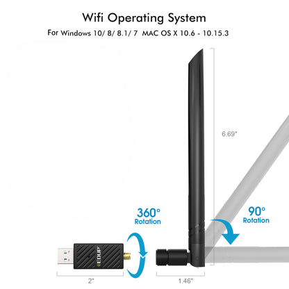 EDUP EP-AC1690 1200Mbps USB WiFi Adapter Dual Band 2.4Ghz/5Ghz Bluetooth 4.1 WiFi Receiver Antenna Network Card for Desktop PC