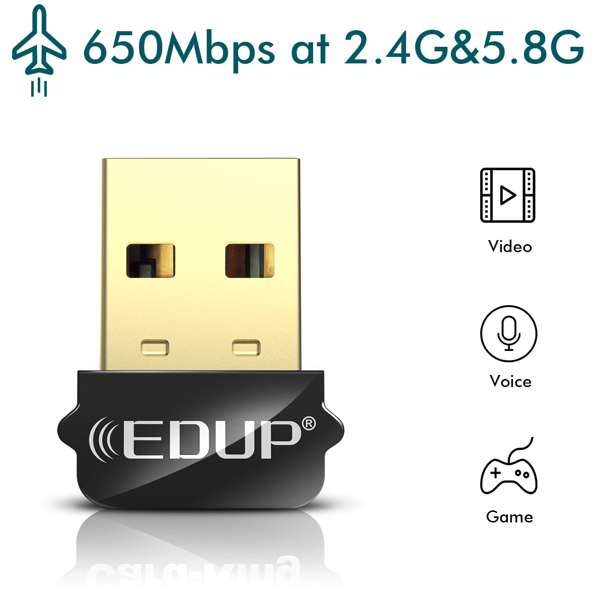 EDUP EP-AC1651 WiFi Dongle 650Mbps 5G/2.4GHz Dual Band Wireless Network Card USB LAN Adapter for PC Laptop