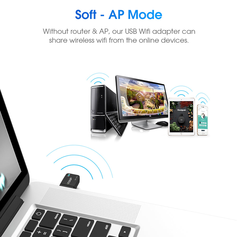 EDUP EP-AC1689 1300Mbps Mini USB3.0 WiFi Adapter Network Card USB Dual Band 5.8G/2.4GHz Wireless Adapter for Desktop PC Laptop