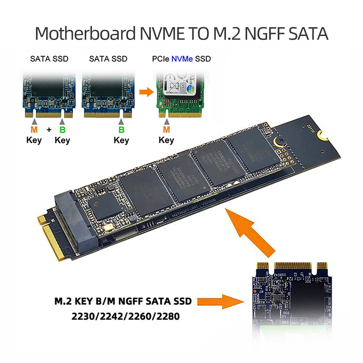 SA-050 SATA NGFF Key B+M SSD to NVME M-key Motherboard Adapter Converter SSD Card JMB582