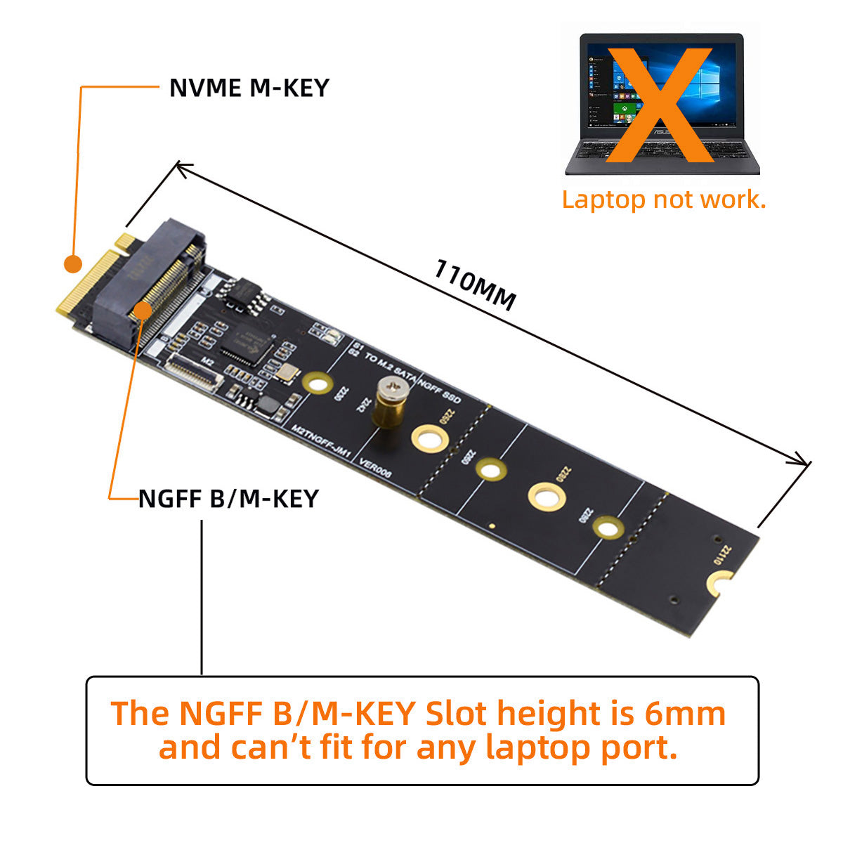 SA-050 SATA NGFF Key B+M SSD to NVME M-key Motherboard Adapter Converter SSD Card JMB582