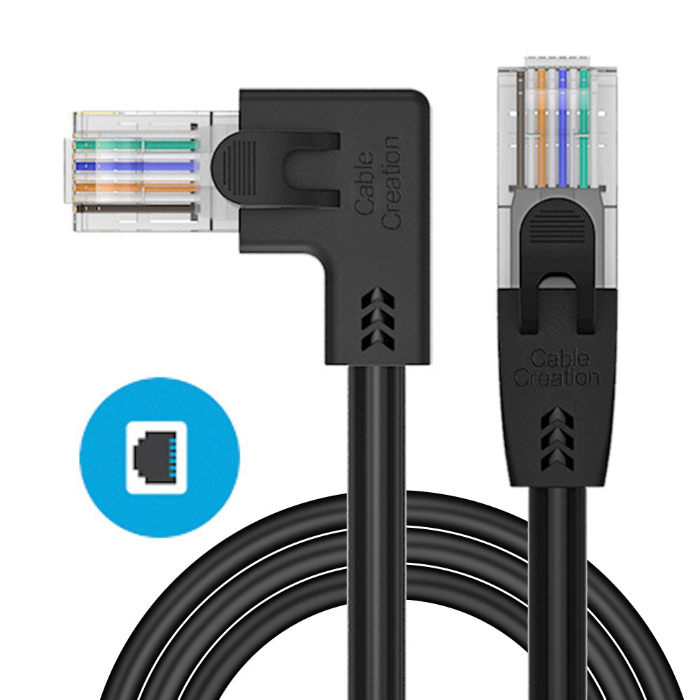 CABLECREATION 3m Cat6 Ethernet Cable 90 Degree Gigabit LAN Cable 10Gbps RJ45 Connector Internet Network Patch Cord