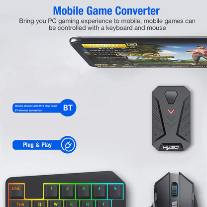 HXSJ P8 Wired Keyboard Mouse Converter Portable Mobile Gaming Keyboard and Mouse Adapter with 3 USB Ports for Android Phones