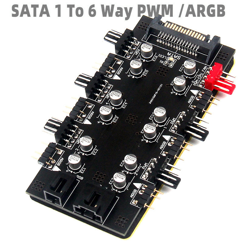 Computer Motherboard SATA 1 to 6 PWM / ARGB Hub 4-Pin Fan Hub 5V 3-Pin RGB Converter