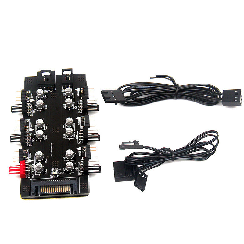 Computer Motherboard SATA 1 to 6 PWM / ARGB Hub 4-Pin Fan Hub 5V 3-Pin RGB Converter