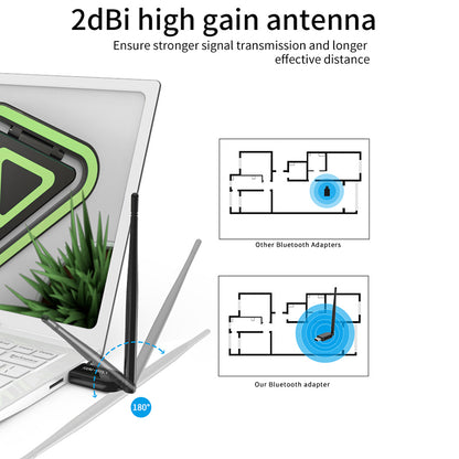 100m Bluetooth 5.1 Transmitter Stable Data Transfer Wireless USB Adapter with 2dBi High Gain Antenna