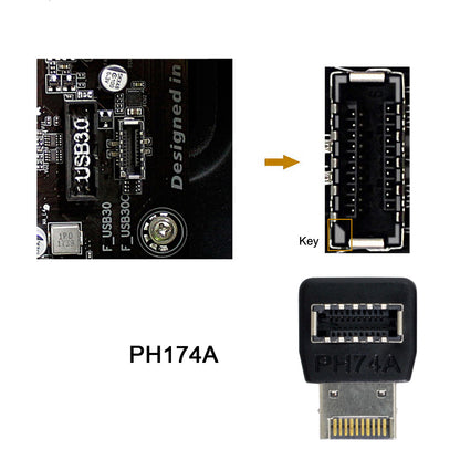 UC-059 2Pcs/Set USB 3.1 Motherboard Type-E Male to Female Extender Data Adapter Up/Down Angled Converter Support 10Gbps Transmission