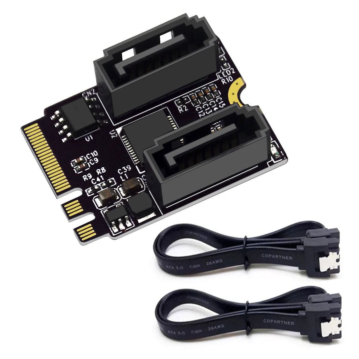 SA-034 22x30mm NGFF Key A+E PCI Express to Dual SATA-7P 3.0 6Gbps Adapter Card Hard Drive Extension Converter JMB582