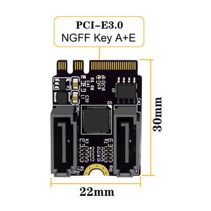 SA-034 22x30mm NGFF Key A+E PCI Express to Dual SATA-7P 3.0 6Gbps Adapter Card Hard Drive Extension Converter JMB582