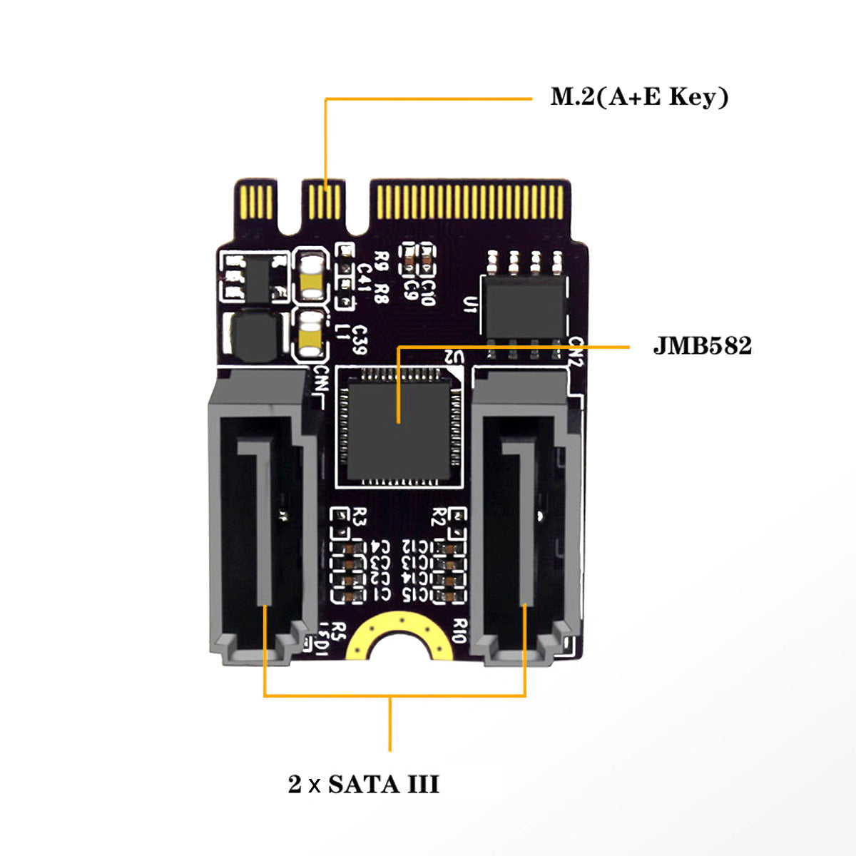 SA-034 22x30mm NGFF Key A+E PCI Express to Dual SATA-7P 3.0 6Gbps Adapter Card Hard Drive Extension Converter JMB582