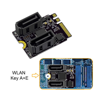 SA-034 22x30mm NGFF Key A+E PCI Express to Dual SATA-7P 3.0 6Gbps Adapter Card Hard Drive Extension Converter JMB582