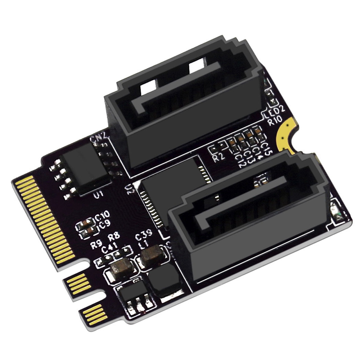 SA-034 22x30mm NGFF Key A+E PCI Express to Dual SATA-7P 3.0 6Gbps Adapter Card Hard Drive Extension Converter JMB582