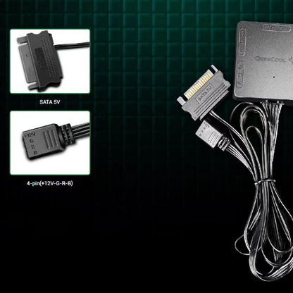 5V ADD-RGB to 12V RGB Converter RGB Lighting Adapter with SATA 5V, 4-Pin(+12V-G-R-B) Interfaces