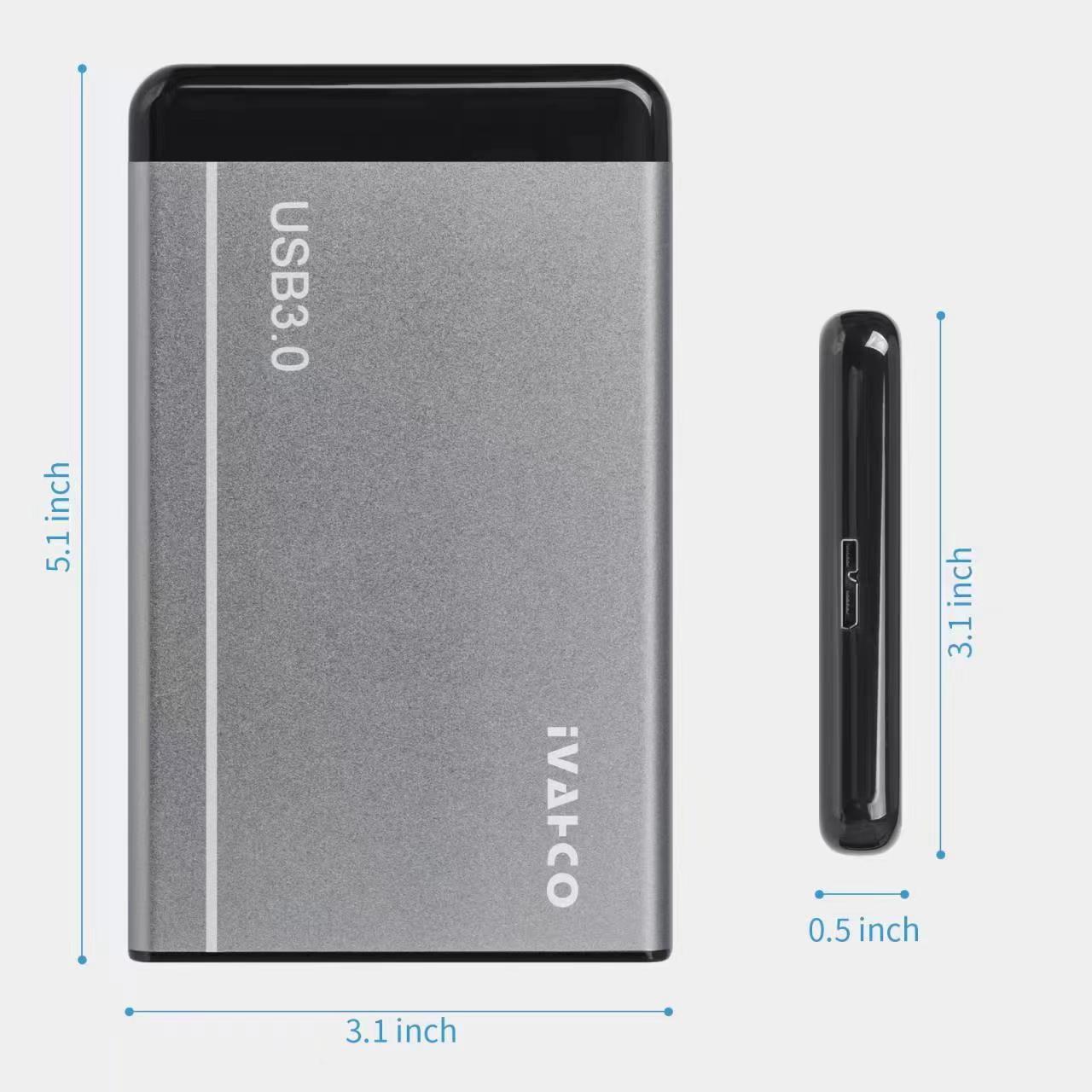 IVAHCO 500GB 2.5&quot; Portable USB3.0 Hard Disk Enclosure Matte HDD External Case Hard Drive Box with Data Cable