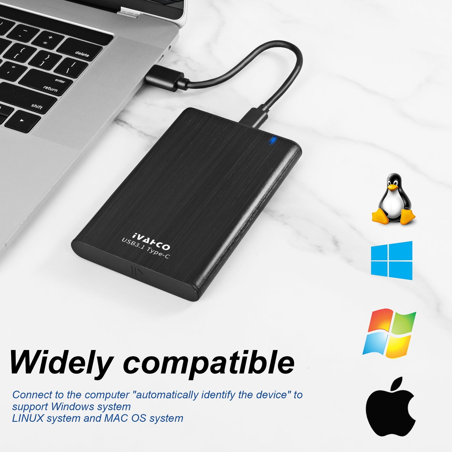 IVAHCO 320GB Type-C USB3.1 Solid State Drive Enclosure Brushed Metal 2.5&quot; HDD External Case