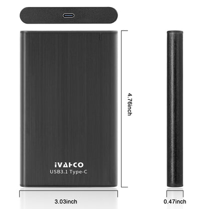 IVAHCO 320GB Type-C USB3.1 Solid State Drive Enclosure Brushed Metal 2.5&quot; HDD External Case