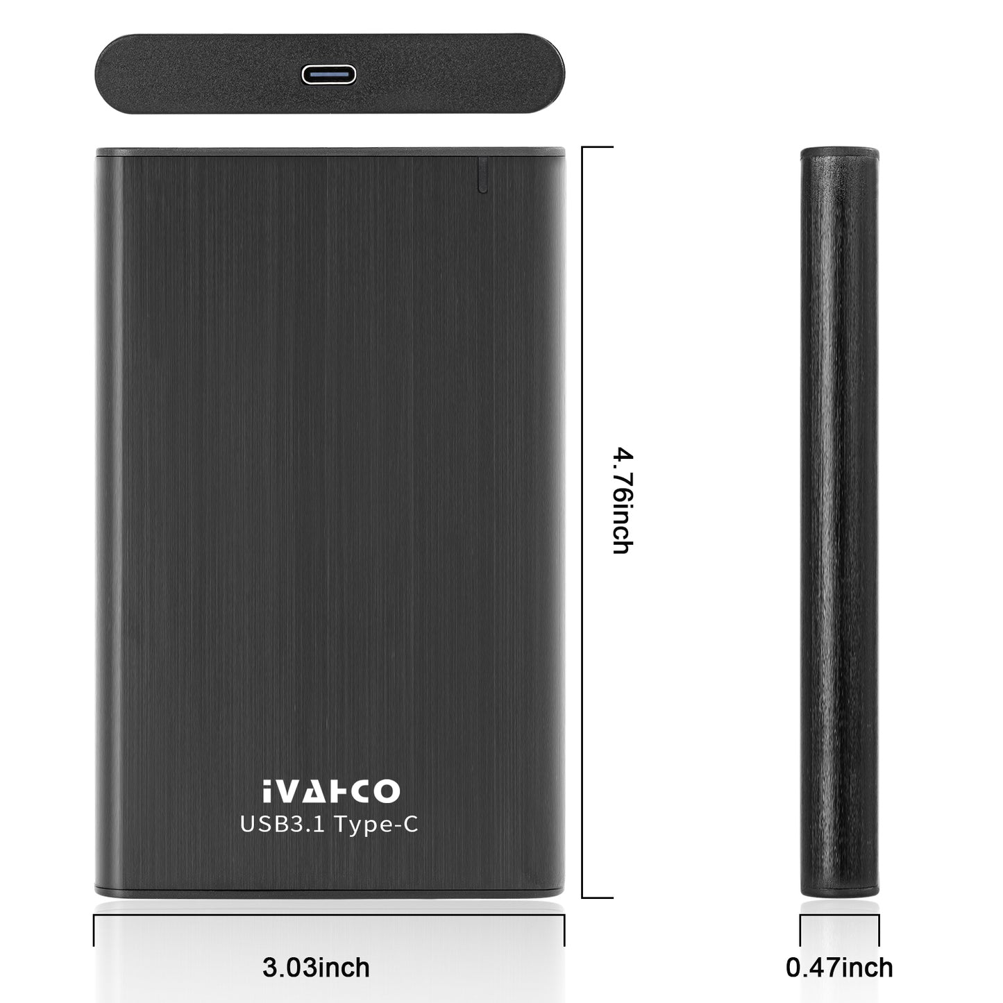 IVAHCO 500GB Type-C USB3.1 2.5&quot; HDD External Case Brushed Metal Solid State Drive Enclosure with Indicator