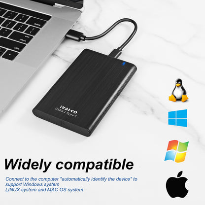 IVAHCO 500GB Type-C USB3.1 2.5&quot; HDD External Case Brushed Metal Solid State Drive Enclosure with Indicator