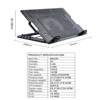 NB339 5-Gear Height Adjustable Laptop Cooling Base USB Radiator Notebook Fan Cooler Stand