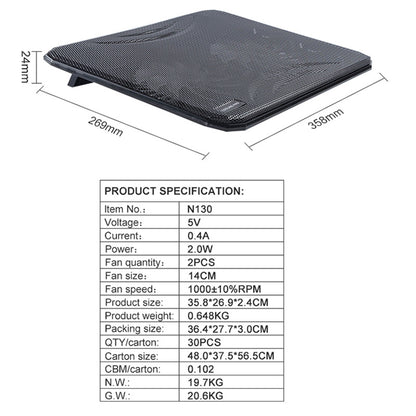 N130 Mute Laptop Cooling Pad Stand Notebook Router Heat Dissipation Fan Cooler with LED Light