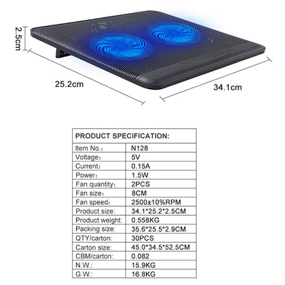 N128 Dual Fan Laptop Cooling Pad Notebook Router Heat Dissipation Cooler Stand with LED Light