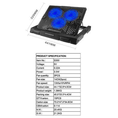 S300 3-Fan Laptop Cooling Stand Desktop Adjustable Wind Speed Notebook Fan Cooler