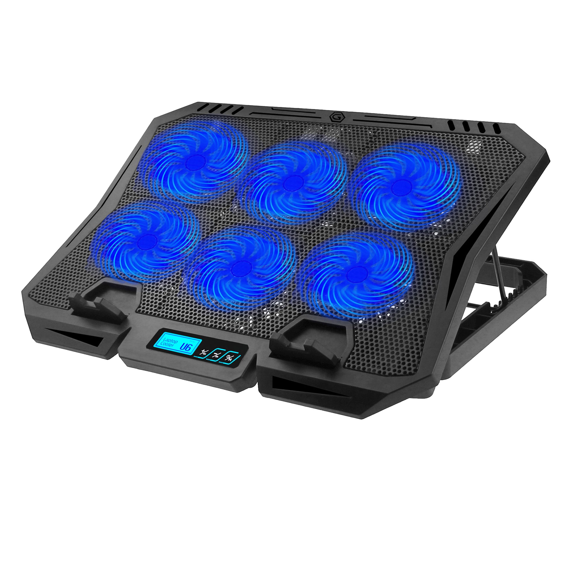 X6A 7-Gear Height Laptop Cooling Pad 6-Fan Radiator Notebook Cooler Stand with Display Screen