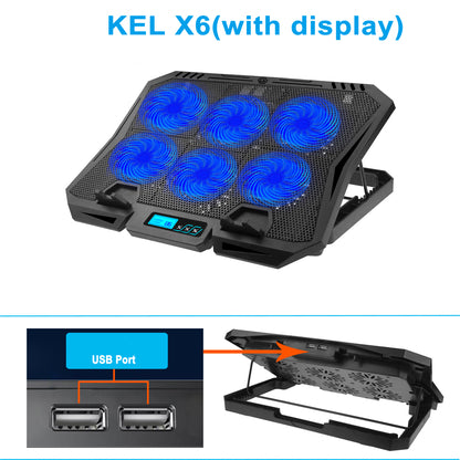 X6A 7-Gear Height Laptop Cooling Pad 6-Fan Radiator Notebook Cooler Stand with Display Screen