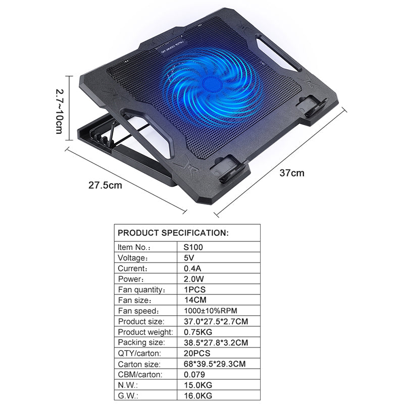 S100 Height Adjustable Notebook Gaming Fan Cooler Desktop Laptop Stand Cooling Pad