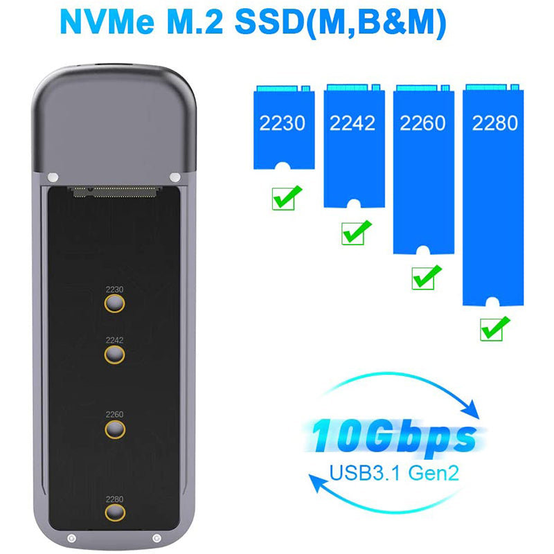 ROCKETEK ME902 m.2 NVME SSD Cabinet USB 3.1 Gen2 for m/b & m NVME PCIE 10Gbps Hard Drive Case Fits 2230/2242/2260/2280 NVME PCIE SSD