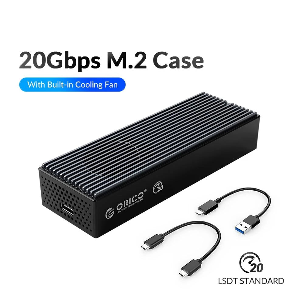 ORICO M2PVC3-G20 USB3.2 GEN2x2 M.2 SSD Enclosure with Cooling Fan 20Gbps NVMe Type-C Hard Drive Adapter Mobile Case for PC Laptop