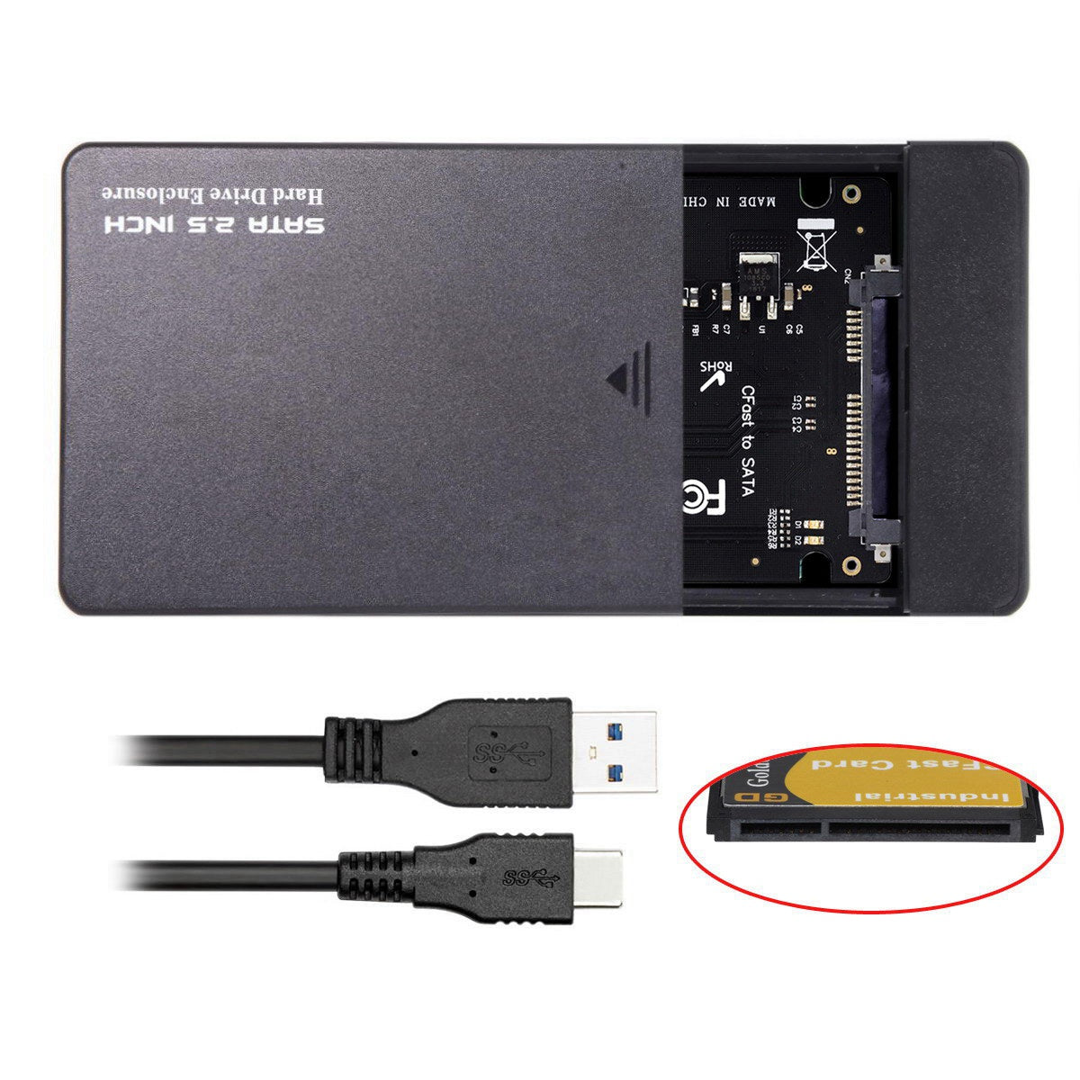 UC-168 CFast to USB-C USB3.0 + SATA Card Adapter 2.5" Case SSD HDD CFast Card Reader External Enclosure for PC Laptop