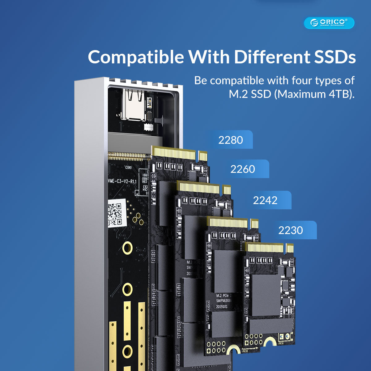 ORICO M232C3-G2 10Gbps High Speed M.2 NVMe SSD Case External Hard Drive Enclosure Case, Support Up to 4TB